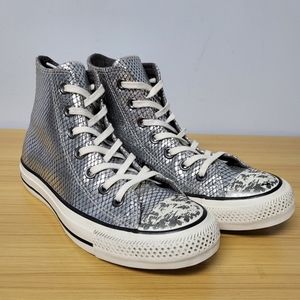 Converse All Star Textile Leather Silver Snakeskin‎ Metallic High Top Shoes 6